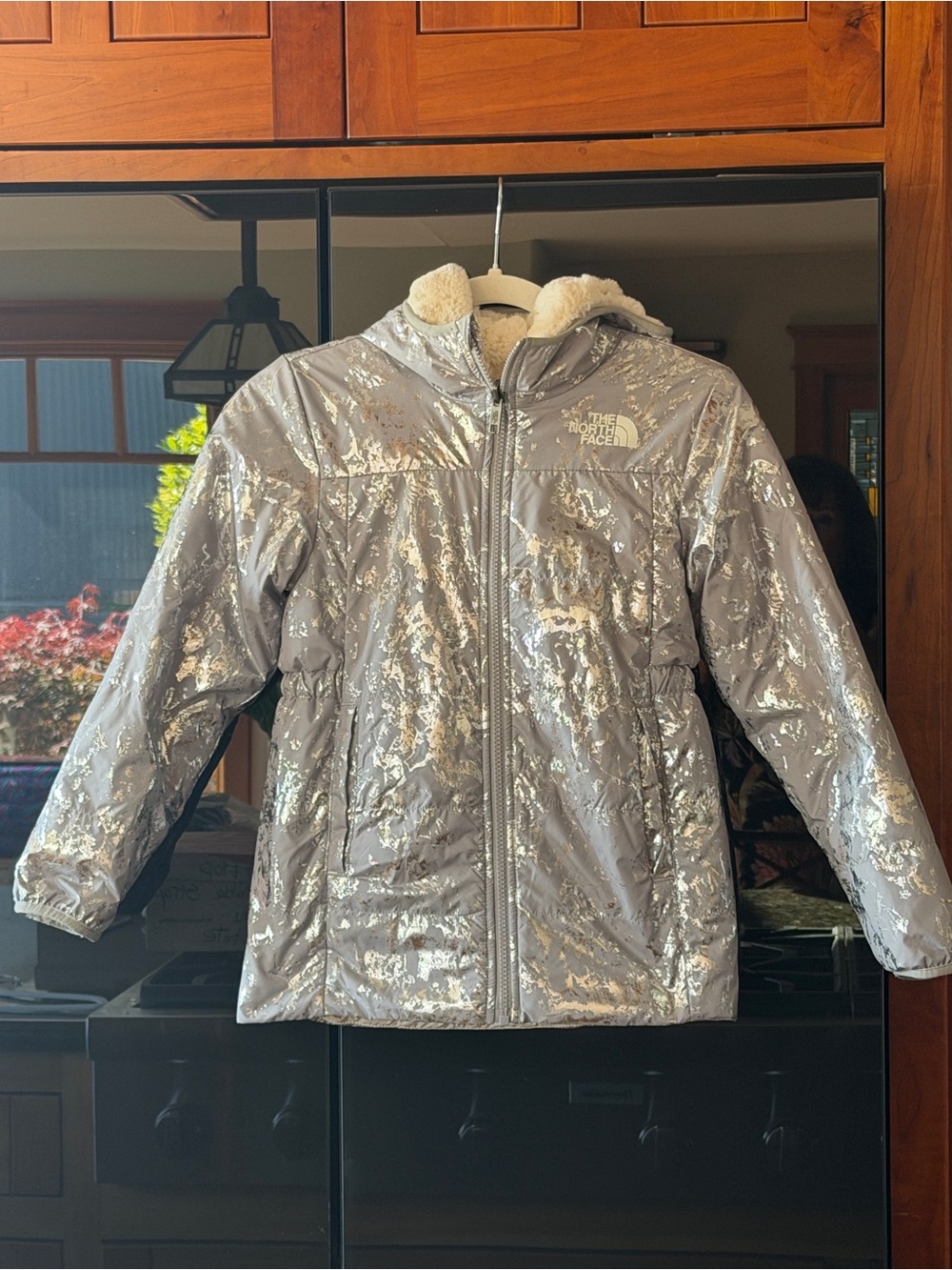 The North Face Girls' Metallic Silver Hooded Puffer Jacket